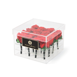 Maison de Hera Tender Box clear acrylic box with preserved red roses, front view