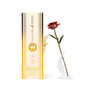 Maison de Hera Blanc box next to 24K gold dipped red rose with green enamel leaves